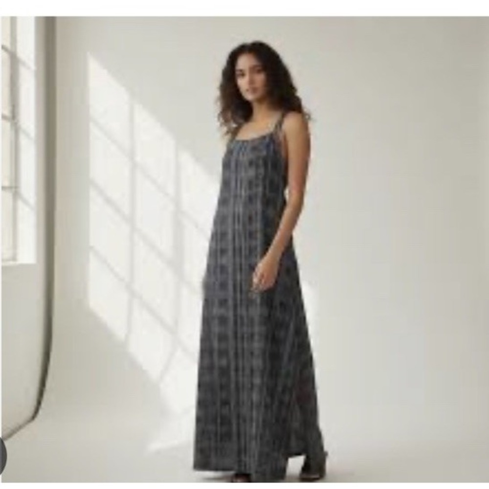 Athleta Nanda Maxi Dress XS Asphalt Gray Geometric Print Crossback Sleeveless 20